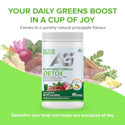 Active Green Pro - Detox Powder, Blend of Synergistic Liver Herbs, Reishi, Moringa