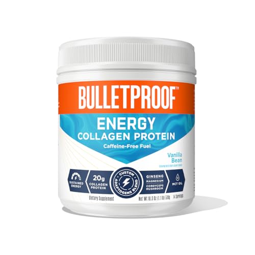 Bulletproof Vanilla Bean Energy Collagen Protein Powder, 18.3 Ounces, Caffeine-Free Fuel