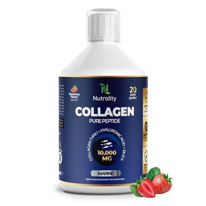 Nutrality Marine Collagen Sugar Free Liquid | Peptides, Hyaluronic Acid, Silica, Biotin, 10000mg Type 1