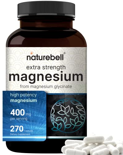 NatureBell Magnesium Glycinate 400mg (Elemental), 270 Capsules – 100% Chelated 