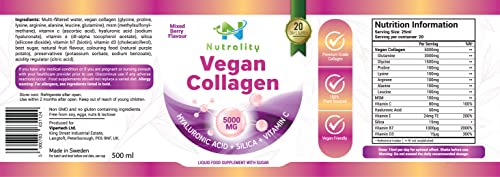 Nutrality Vegan Liquid Collagen | Premium-Grade 5000mg Hydrolyzed Collagen Peptides with Silica, Biotin