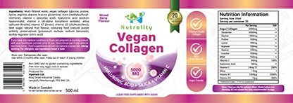 Nutrality Vegan Liquid Collagen | Premium-Grade 5000mg Hydrolyzed Collagen Peptides with Silica, Biotin