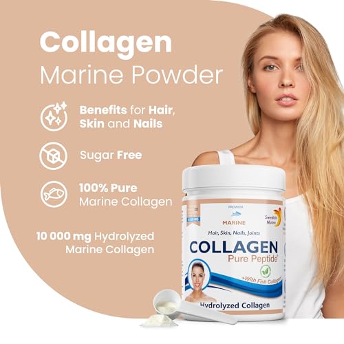 Swedish Nutra Powder Marine Collagen - Pack of 300g, 30 Day Supply | Minimize Fine Lines, Wrinkles & Improve Skin Elasticity | High Absorption Rate