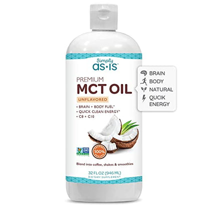 AS-IS Simply Premium MCT Oil C8 & C10 | Unflavored | 100% from Non-GMO Coconuts 