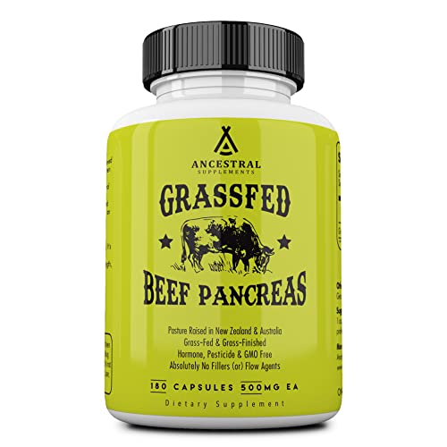 Ancestral Supplements Grass Fed Beef Pancreas Supplement, 500mg, Pancreatic Support 