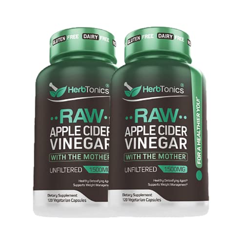 Herbtonics Raw Apple Cider Vinegar Capsules with Mother - Detox, Cleanse & Digestive 