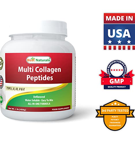 Best Naturals Multiple Collagen Peptides Protein Type I, II III, V & X Collagen unflavored 1 Pound