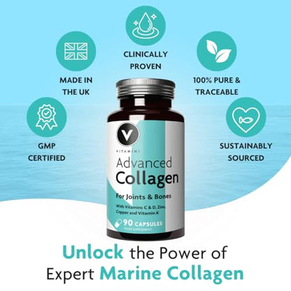 Premium Advanced Collagen Complex for Joint and Bone Health – High Strength Marine Collagen with Vitamin D3, Zinc, and Copper