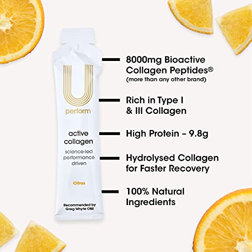 U Perform - Sports Muscle Recovery Supplement - High Protein Liquid Collagen Drink - Great for Joints Repair - Citrus Tasting and Natural Ingredients Based (8000mg) (14 sachets)