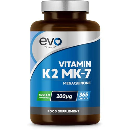 EVO NUTRITION Vitamin K2 MK-7 200mcg | 365 Vegetarian and Vegan Tablets 