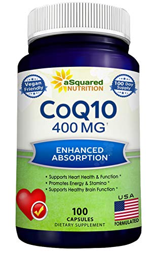 aSquared Nutrition CoQ10 (400mg Max Strength, 100 Veggie Capsules) - High Absorption