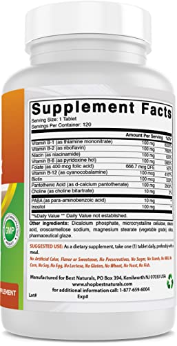 Best Naturals B 100 Complex 120 Tablets (B Complex Vitamins) (120 Count (Pack of 3))