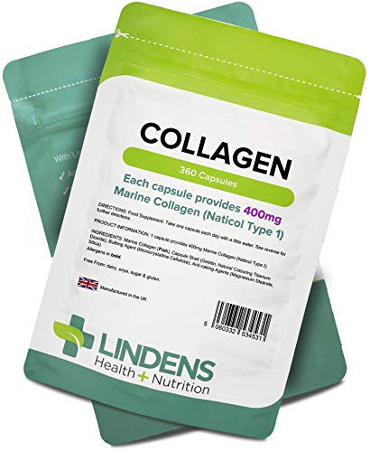 Lindens Collagen (Marine) 400mg Capsules 360 Pack - UK Manufacturer, Letterbox Friendly