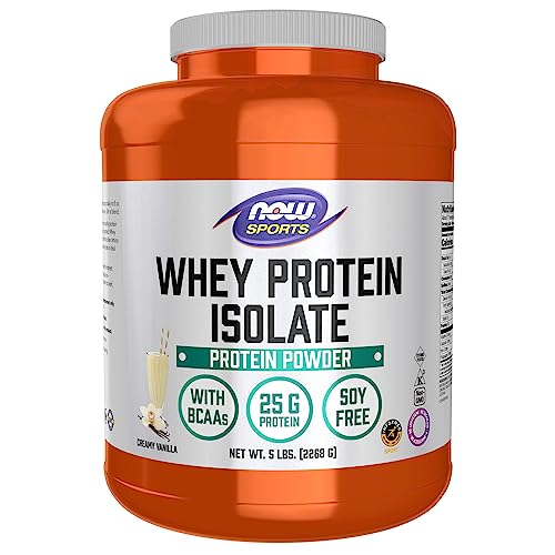 NOW Sports Nutrition, Whey Protein Isolate, 25 g With BCAAs, Creamy Vanilla Powder