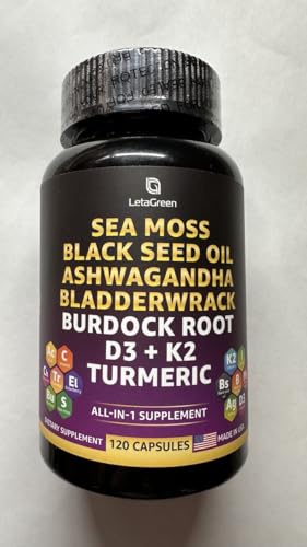 LetaGreen Irish Sea Moss Capsules – 120 Wildcrafted Sea Moss Pills with Black Seed Oil