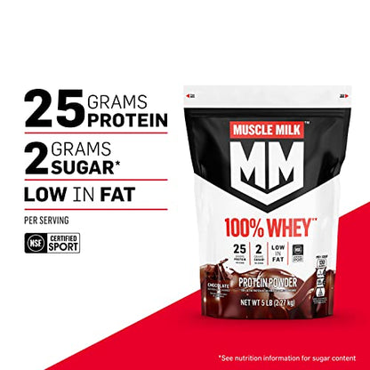 Muscle Milk 100% Whey Protein Powder, Chocolate, 5 Pound, 66 Servings, 25g Protein