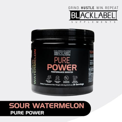 BLACKLABEL Supplements - Pure Power - Pre-Workout Dietary Supplement - Performance Booster - Stimulant Free - Muscle Builder - Supports Energy, Focus, Strength, Endurance & Recovery - Sour Watermelon