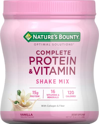 Nature's Bounty Complete Protein & Vitamin Shake Mix with Collagen & Fiber, Contains 