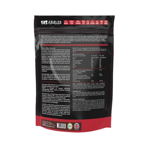 OUT ANGLED Beef Iso Plus, Beef Protein Isolate Powder, High Protein with Natural BCAAs, Zero Fat and Sugar