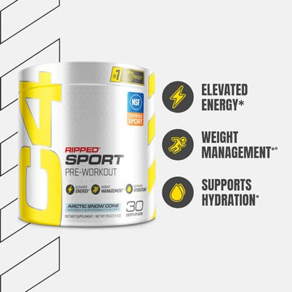 C4 Ripped Sport Pre Workout Powder Arctic Snow Cone - NSF Certified for Sport