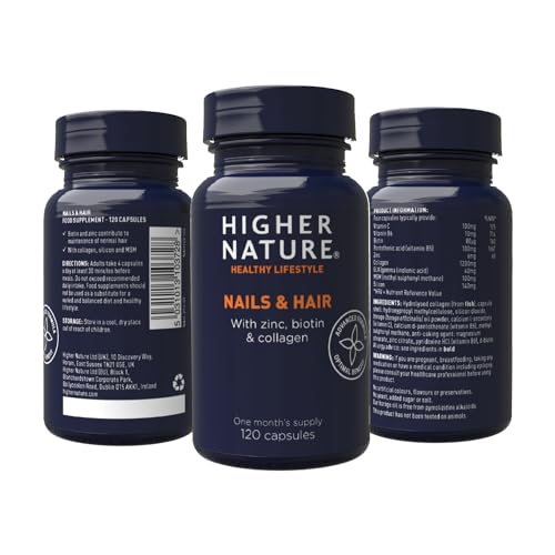 Higher Nature - Nails & Hair - Contains Zinc, Biotin & Collagen - Supports Beautiful Skin - 120 Capsules