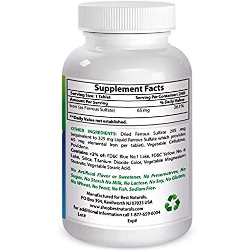 Best Naturals Iron ferrous sulfate 65 mg 240 Tablets