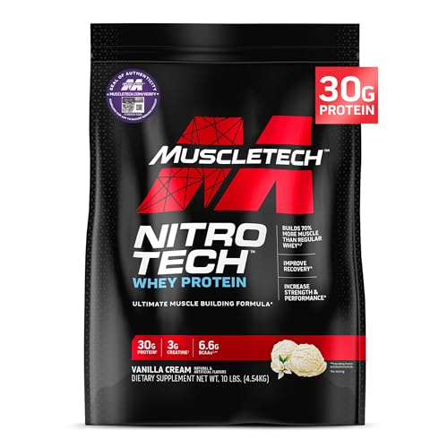 Muscletech Whey Protein Powder (Vanilla Cream, 10 Pound) - Nitro-Tech Muscle Building