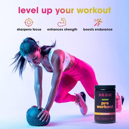 BEAM Be Amazing Vegan Stim Free Pre-Workout Powder | Energy Booster Powdered Drink with No Caffeine, No Crash, No Jitters | Gluten-Free Supplement with Adaptogens | Pink Lemonade, 40 Scoops