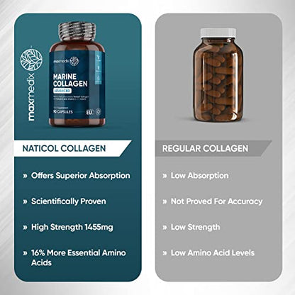 Marine Collagen Capsules 1455mg - Naticol Type 1 Collagen Supplements for Women & Men