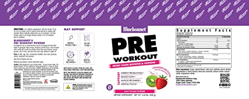 Bluebonnet Nutrition Extreme Edge Pre Workout, Muscle Recharging Formula*, Increases Nitric Oxide (NO) Levels*, Soy-Free, Dairy-Free, Strawberry Kiwi, 30 Servings, 10.56 Ounce