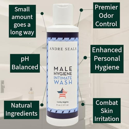 Andre Seals Intimate Wash for Men, Lucky Nights Scent – Refreshing Genital Care & Odor Control