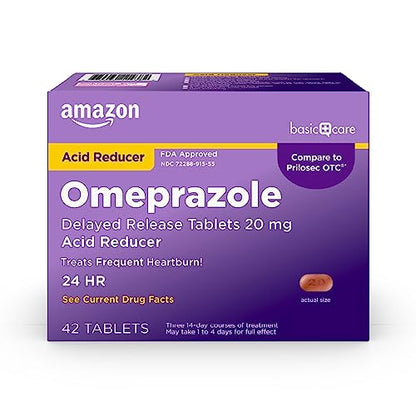 Amazon Basic Care Omeprazole Delayed Release Tablets 20 mg, Treats Frequent 