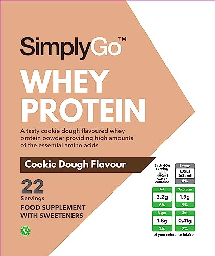 SimplyGo Whey Protein Powder | 900g | Simply Add 30g to Water, Juice or Shakes (Cookie Dough)