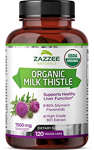 Zazzee USDA Organic Milk Thistle 30:1 Extract, 7500 mg Strength, 120 Vegan Capsules