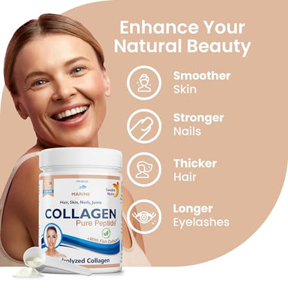 Swedish Nutra Powder Marine Collagen - Pack of 300g, 30 Day Supply | Minimize Fine Lines, Wrinkles & Improve Skin Elasticity | High Absorption Rate