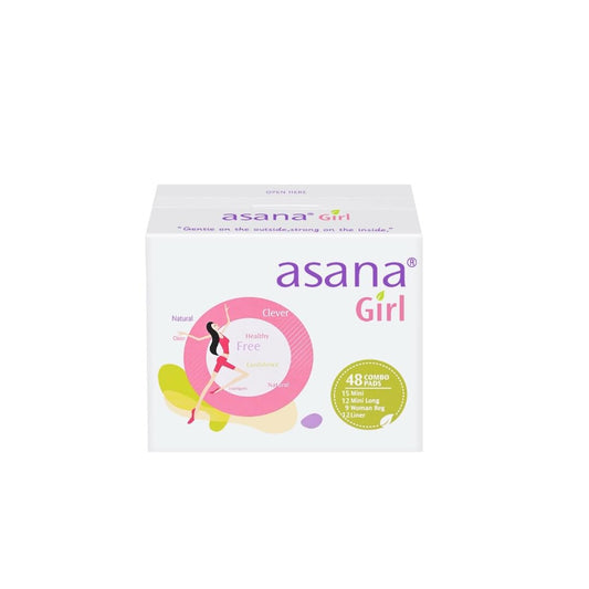 Asana Natural Teen Period Pads Combo Pack (Mini, Mini Long, Liner, and Women Reg - Chlorine Free