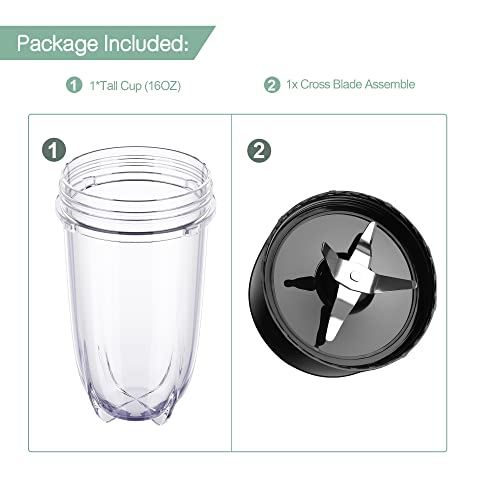 2-piece 16oz Cup and Cross Blade, Blender Replacement Parts Compatible with Magic