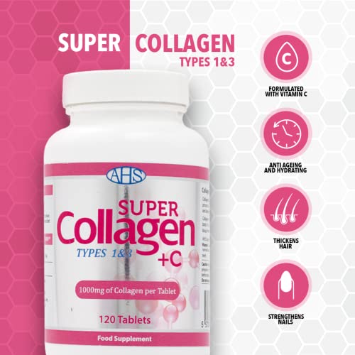 AHS Super Collagen + Vitamin C Tablets 120 Tablets - 6000mg Collagen per Serving - 1 Month Supply