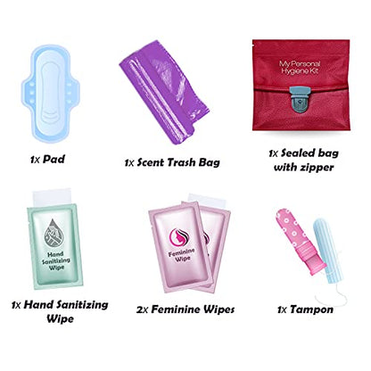 3 x Menstrual All-in-One Kits - Assorted Colors | Convenience on The Go | Single Period Kit Packs