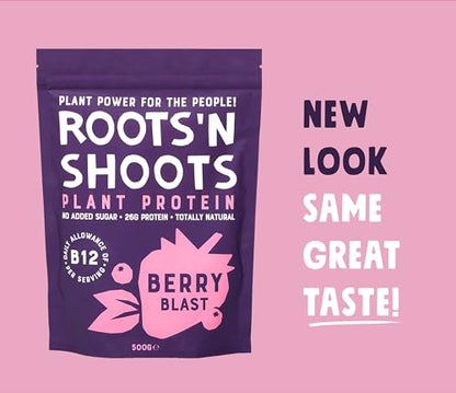 Roots 'n Shoots Vegan Protein, Shake, Berry Flavour, with Added B12, 26g Protein