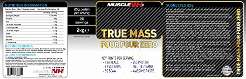 MuscleNh2 True Mass Four Four Zero Mass Gainer Protein Powder, High Calories and Protein