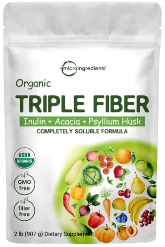 Organic Soluble Prebiotics Fiber Supplement (Inulin, Acacia, Psyllium Husk), 2 Pounds