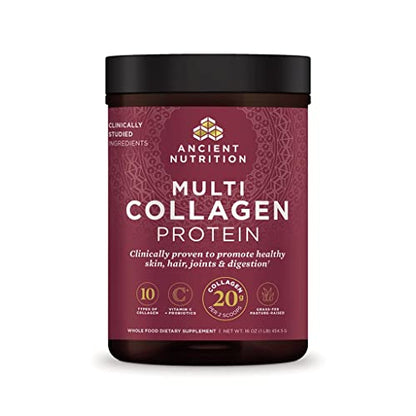 Ancient Nutrition Collagen Powder Protein with Probiotics, Unflavored Multi Collagen Protein