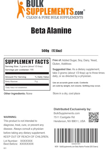 BULKSUPPLEMENTS.COM Beta Alanine Powder - Beta Alanine Pre Workout, Beta Alanine