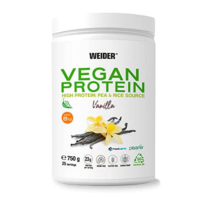 Weider Vegan Protein (750g) Vanilla Flavour. 23g Protein/dose, Pea Isolate (Pisane) & Rice Proteins