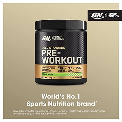 Optimum Nutrition Gold Standard Pre Workout Green Apple Flavoured Powder, 330g