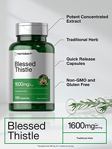 Blessed Thistle Capsules 1600 mg | 150 Count | Max Potency | Non-GMO, Gluten Free