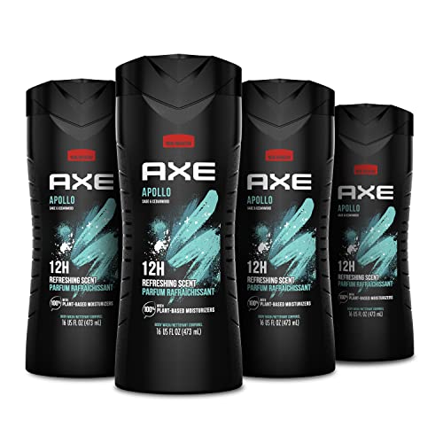 AXE Body Wash Apollo 4 Count for Long Lasting Freshness Sage & Cedarwood Men's 