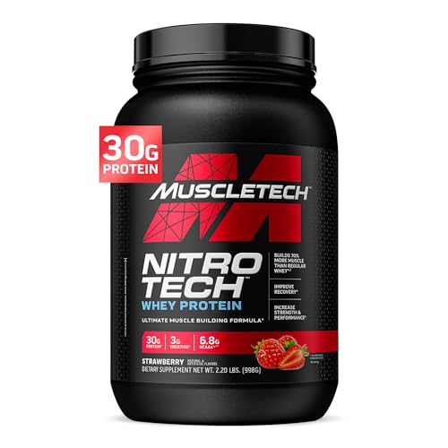 Muscletech Whey Protein Powder (Strawberry, 2.2 Pound) - Nitro-Tech Muscle Building