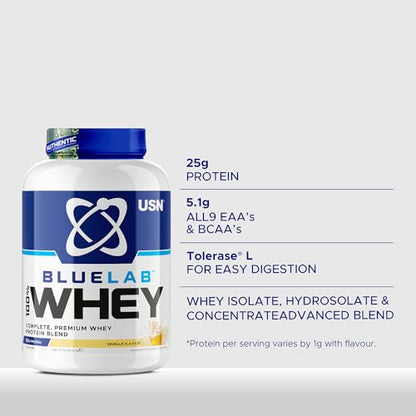 USN Blue Lab Whey Protein Powder: Vanilla - Whey Protein 2kg - Post-Workout